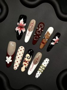 Long Almond Cartoon Lady Portrait Press On Nails detail view