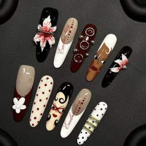Long Almond Cartoon Lady Portrait Press On Nails