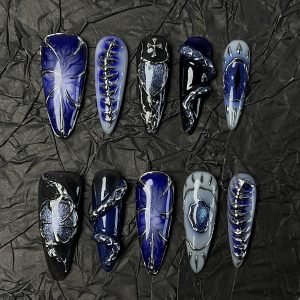 Blue Skeleton Snake Stiletto Press On Nails