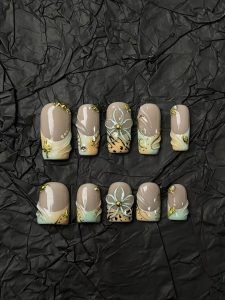 Gradient 3D Flower Square Press On Nails detail view