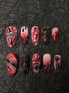 Gory Horror Eyeball Almond Press On Nails detail view