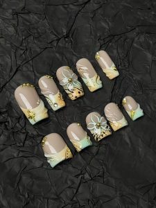 Gradient 3D Flower Square Press On Nails detail view