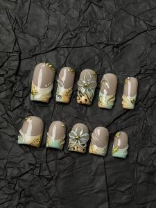 Gradient 3D Flower Square Press On Nails detail view