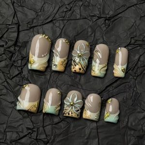 Gradient 3D Flower Square Press On Nails