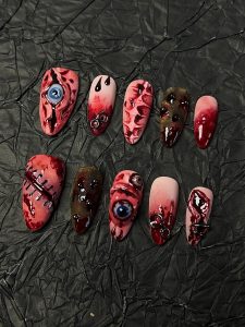 Gory Horror Eyeball Almond Press On Nails detail view