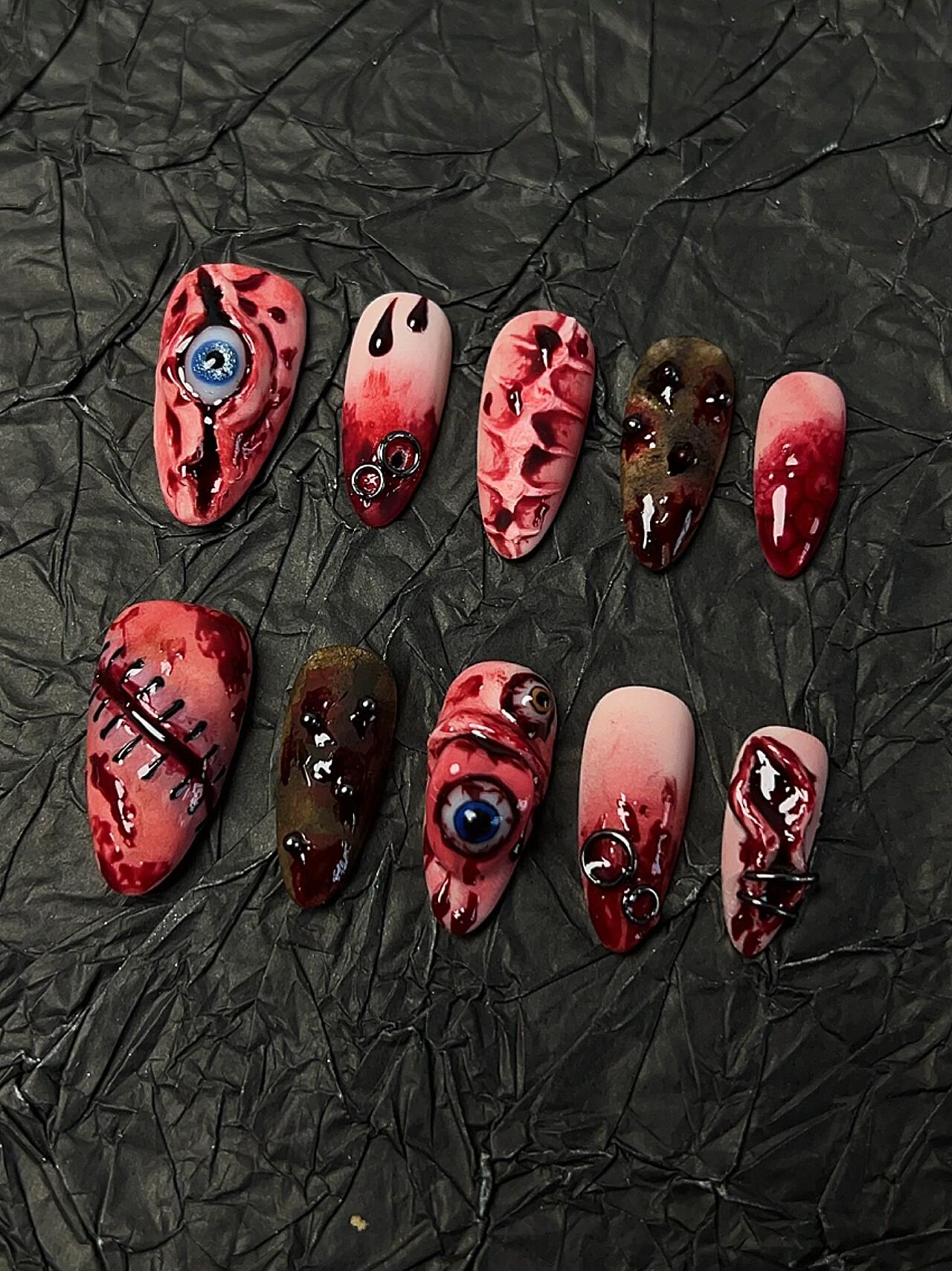 Gory Horror Eyeball Almond Press On Nails